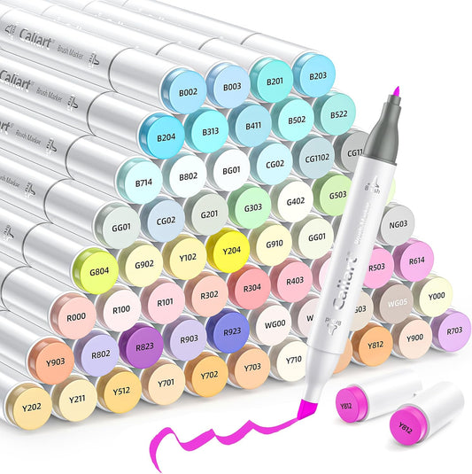 Caliart Pastel Markers, 61 Colors Dual Tip Art Markers Sketch Pens Permanent Alcohol Based, with Case for Adult Artist Halloween Drawing Sketching