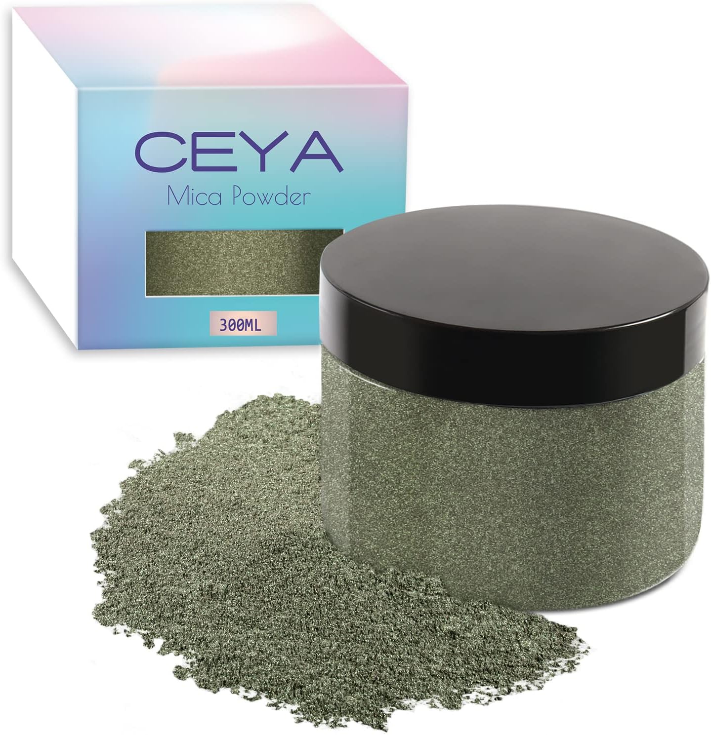 Ceya Mica Powder, 5.3oz/ 150g Olive Green Pearlescent Effect Colorant Pigment Powder for Epoxy Resin, Tumblers, Slime Bath Bomb, Soap Dye, Slime, Candle, Resin Crafting, Paint, Jewelry, Nail Polish