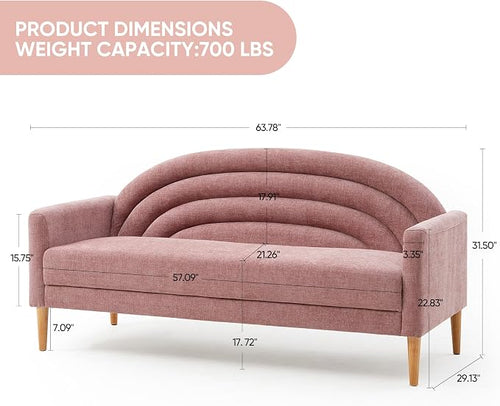 63" Small Loveseat Sofa for Small Spaces, Mid Century Modern Sofa, Linen - Image 2