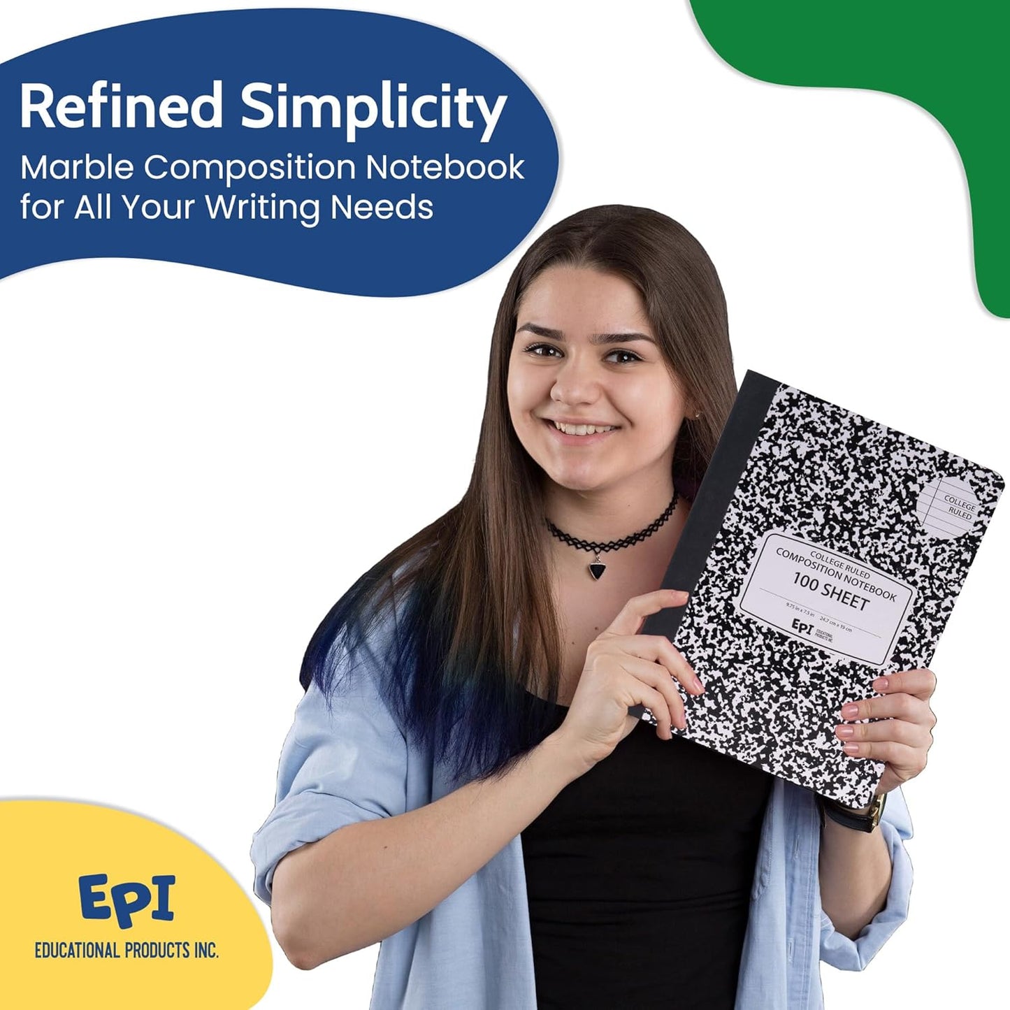 EPI Marble Hardcover College Ruled Composition Notebook | 200 Pages (100 Sheets), 9.75 x 7.5 in, Sturdy Sewn Binding | School, Office, Journaling, Notes - 24 Pack
