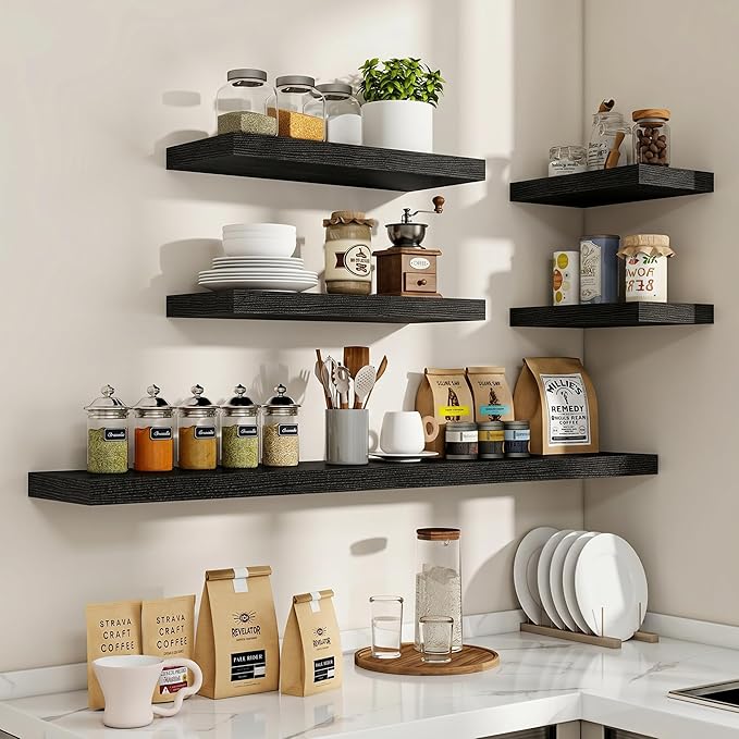 Acovy 40 Inch Floating Shelves, 3D Textured Wood Grain, Wooden Shelves - Image 7