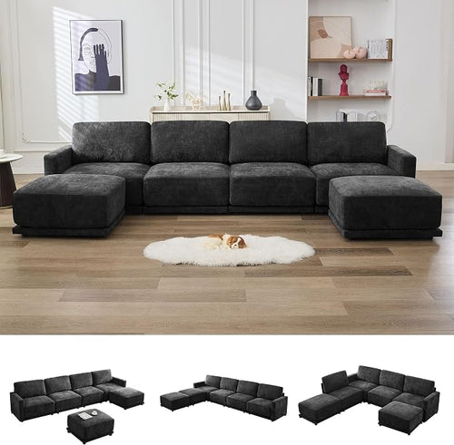 143.8" Modular U Shaped Sofa, Oversized Sectional Cloud Couch, 6 Seater Deep by CACFTII