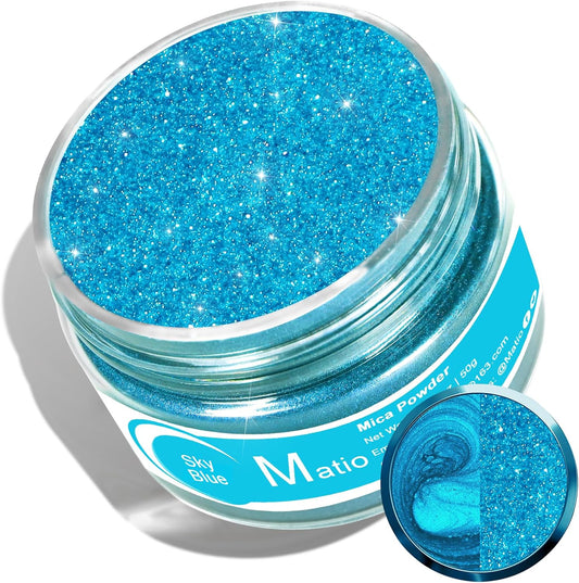Matio Sky Blue Mica Powder for Epoxy Resin, 1.8oz/ 50g Pearlescent Effect Mica Powder Natural Color Pigment for Soap Making, Bath Bomb, Candle Dye, Resin Craft, Paint, Nails Art, Jewelry,Slime Pigment