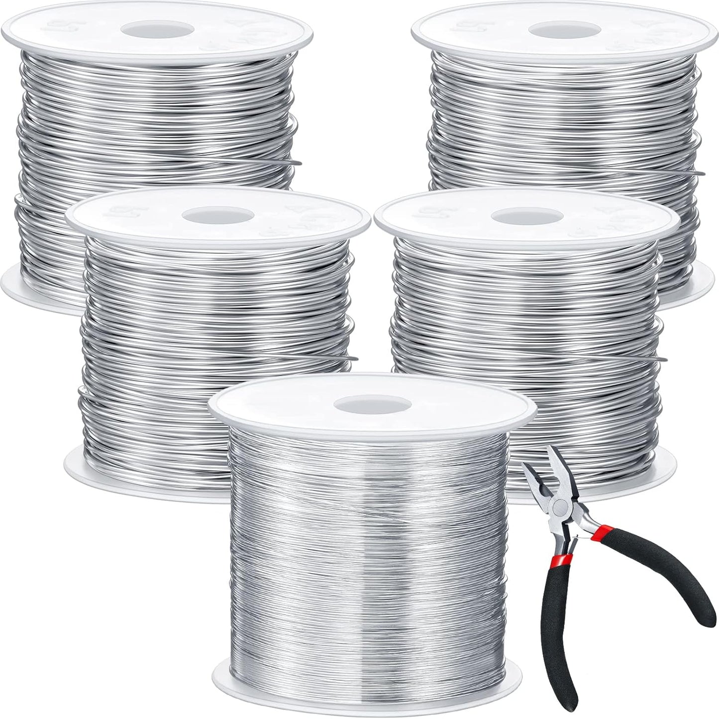 Funrous 5 Rolls 5 Size Jewelry Wire 18, 20, 22, 24, 26 Gauge Copper Wire Kit Jewelry Beading Bendable Craft Metal for Making Crafts, Sculpting with a Pliers(Silver)