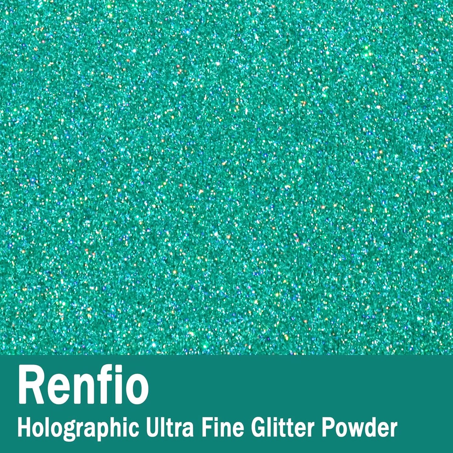 Renfio Holographic Ultra Fine Glitter Powder Metallic Resin Glitter 2.11 Oz (60g) PET Flakes Crafts Sequins 1/128" 0.008" 0.2mm Epoxy Chips Flakes for Tumblers Slime - Laser Mint Blue