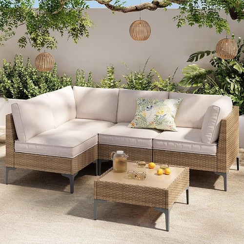 5-Piece Patio Furniture Set, Outdoor Wicker Sectional Sofa by OutdoorPatioFurnitureSet