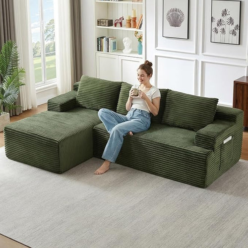 96" Cloud Sectional Couch with L-Shape Chaise, Modular Comfy Sofa Chaise Longue by ODUWA