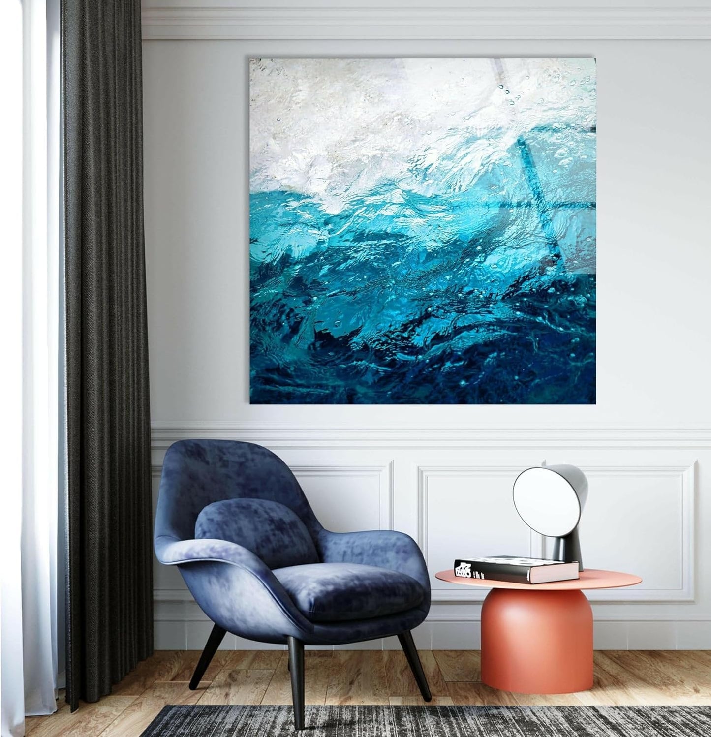 My Photostation.com 20Wx14H'' Blue Waves Abstract Glass Wall ArtTempered Glass Printing Wall Decor Large Wall Art Wall Hangings