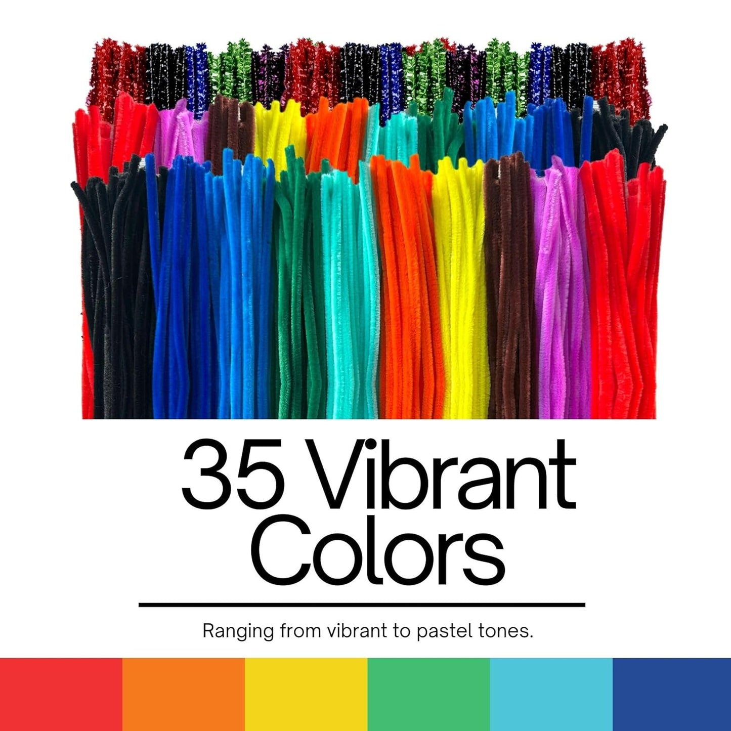 Performore Colorful Pipe Cleaners Craft Set 350-Pack Chenille Stem Wires in 35 Bright Colors 5mm Thick Reusable Twistable Fuzzy Sticks DIY Art Supplies for Kids & Classrooms