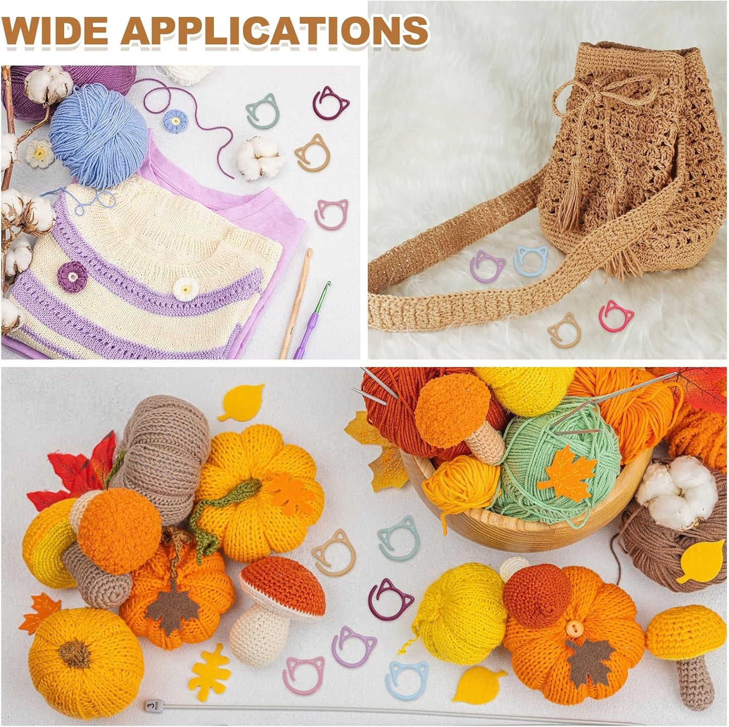 PATIKIL Cat Crochet Stitch Markers, 12 Pack Stitch Marker for Knitting Crocheting Supplies Cute Metal Spiral Knit Clip Ring Counters for Crochet Yarn DIY Crafts, Black