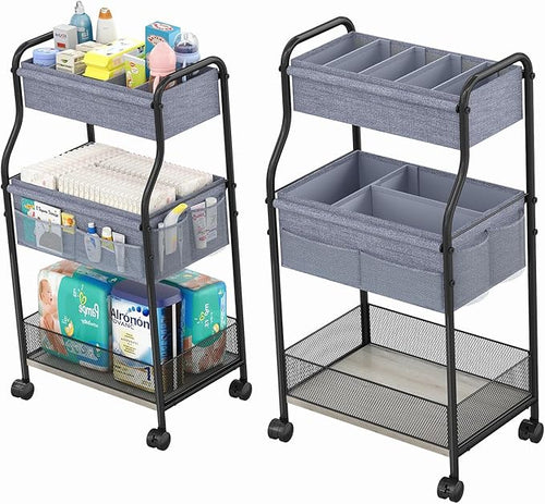 3-Tier Baby Diaper Caddy Organizer and Storage Cart, Mobile Metal Utility Cart by Cidaziya