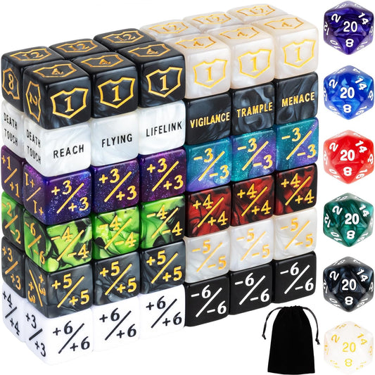 78 Pieces MTG Dice Counters Bulk Life Keyword Counter Dice Set Plus 1/+1 Buff Ability Tokens for MTG, TCG, Cards Gaming Accessories