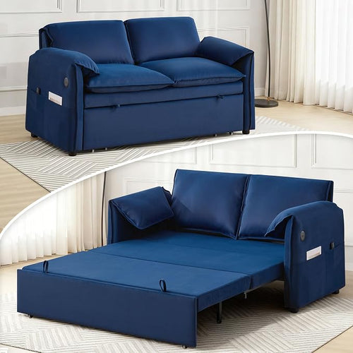 63" Velvet 3 in 1 Convertible Sleeper Sofa Bed, Pull Out Couch Bed Loveseat by UMBFUN