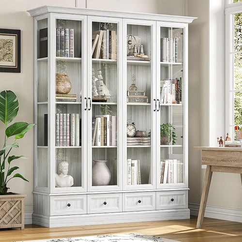 78" Large Storage Cabinet with Glass Doors, China Hutch, Farmhouse Kitchen by ukaocai