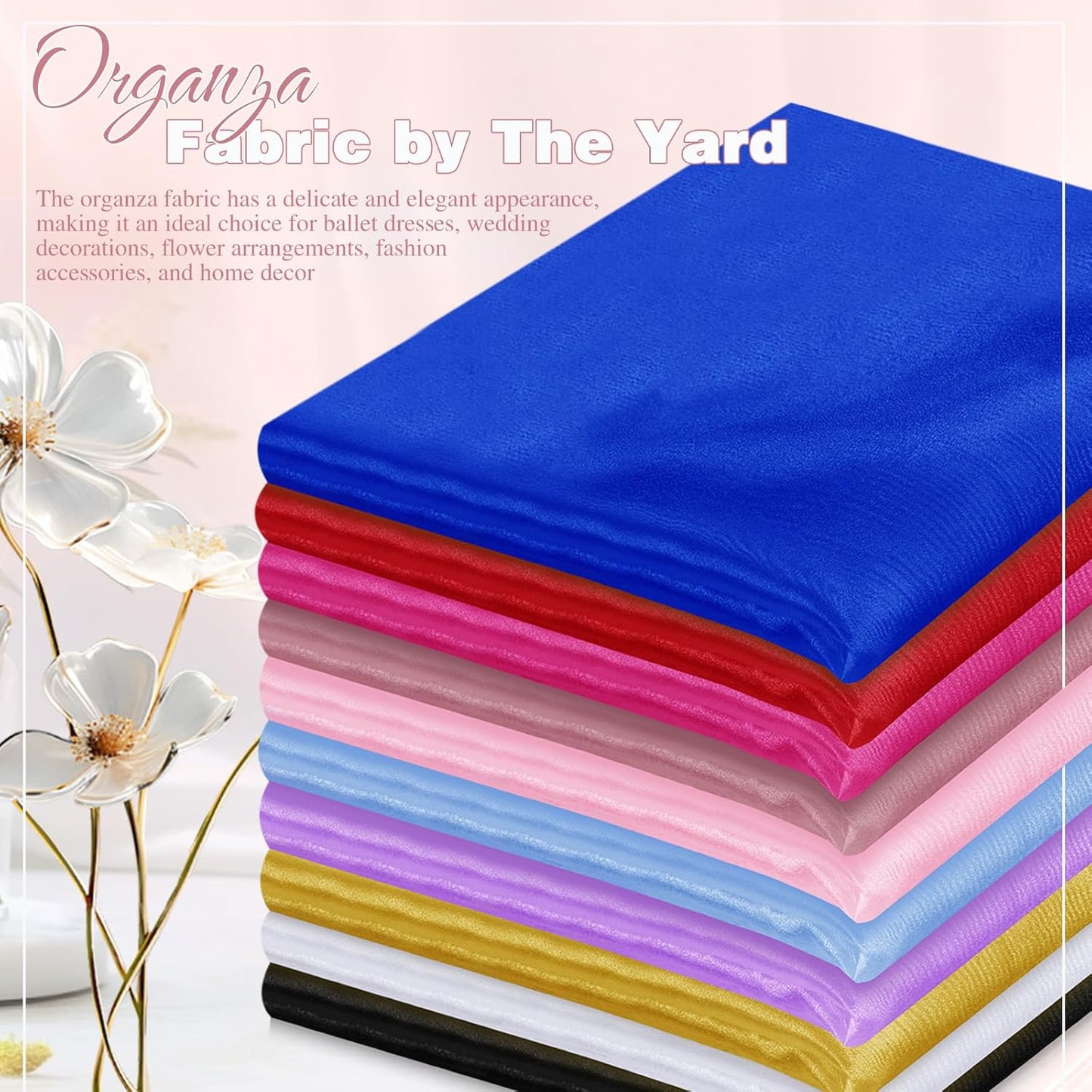 VACVELT Sheer Organza Fabric by The Yard, 60 Inch Wide Rose Gold Organza Fabric Bolt Bridal Sheer Tulle Fabric, Silk Organza Fabric Roll for Wedding Party Decorations Backdrop Curtain (2 Yards)