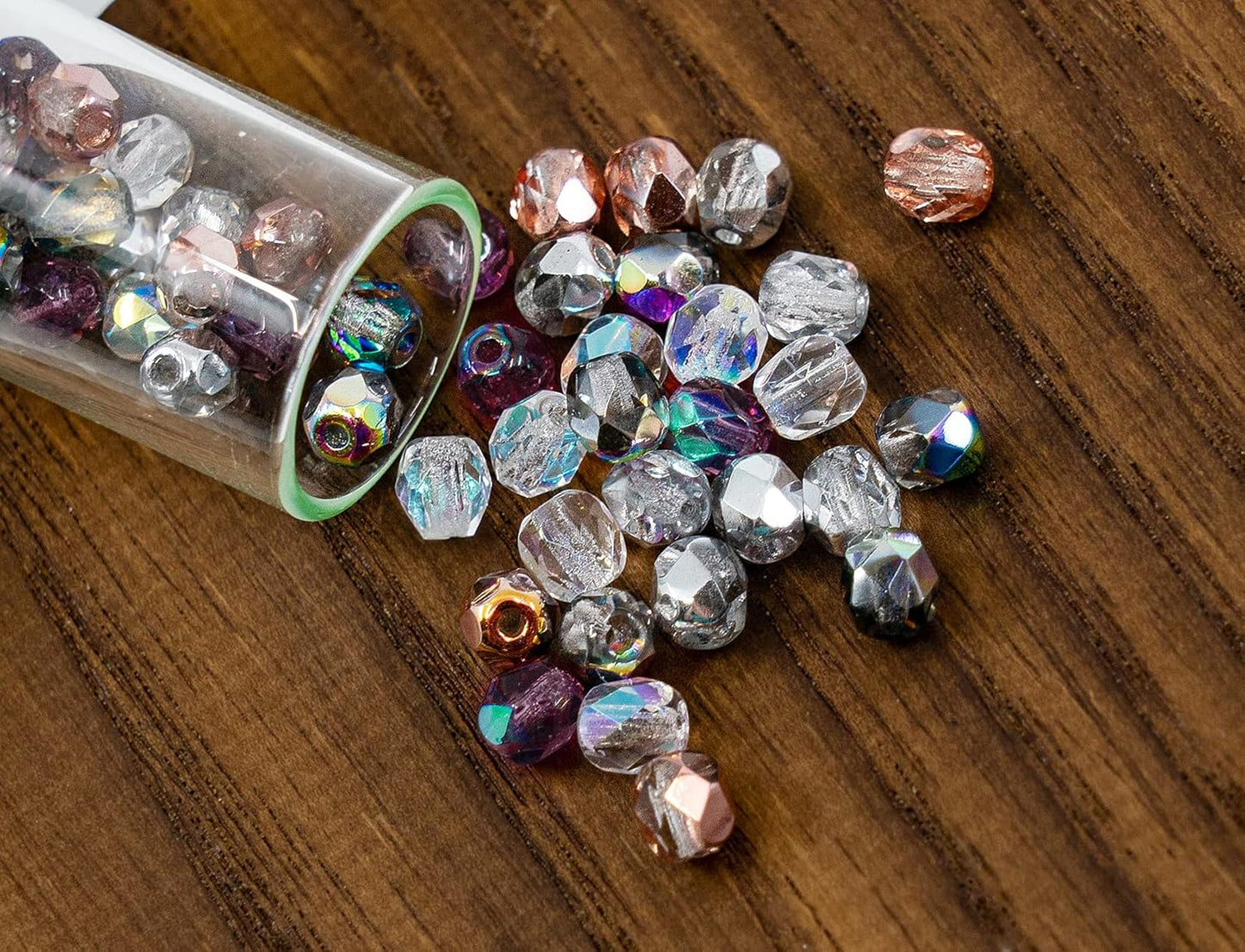 0.88oz (Approx. 300 pcs) Faceted Fire Polished Round Glass Beads 4mm (0.16in), Czech Republic Bohemian Glass Transparent Mix