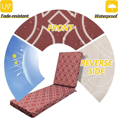 AAAAAcessories Outdoor Chaise Lounge Cushions, Fade-Resistant, Waterproof Patio - Image 2