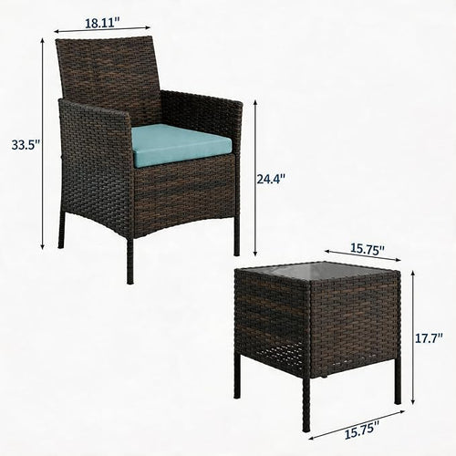 3-Piece Outdoor Furniture Set, PE Rattan Wicker Chairs - Image 2
