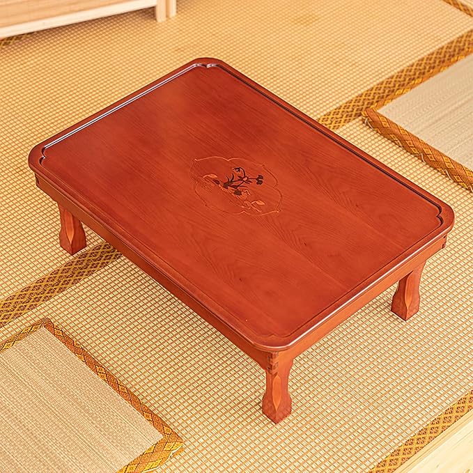 Folding Table Low Wooden Dining Table, Hand-Painted Korean Tatami Tea Room Table - Image 6
