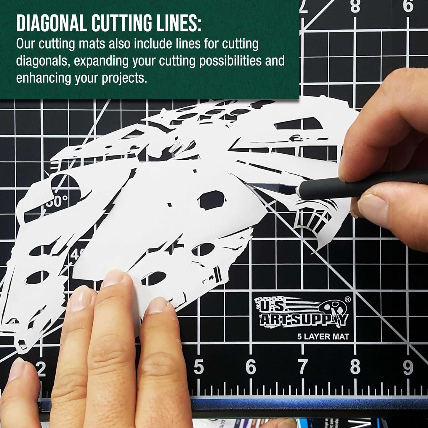 U.S. Art Supply 18" x 24" Self-Healing Cutting Mat 5-Ply (2 Pack) - Double-Sided Green/Black Craft Mat, Non-Slip Cutting Mats for Crafts, Sewing, Quilting, Scrapbooking