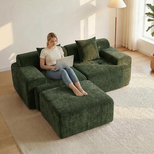 83.5" Boneless Loveseat with Ottoman, Cloud Comfy Couches by Mifnas