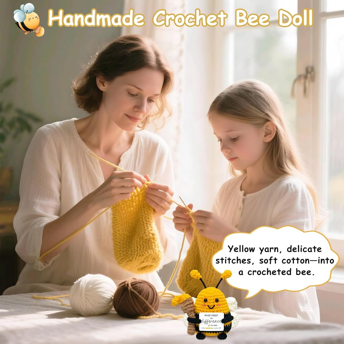 Funny Birthday Gifts for Women Men - Crochet Bee Animals with Positive Card, Appreciation Gifts for Coworker Boss Friend Sister, Inspirational Relaxation Gift Emotional Cheer Support Crochet Bee