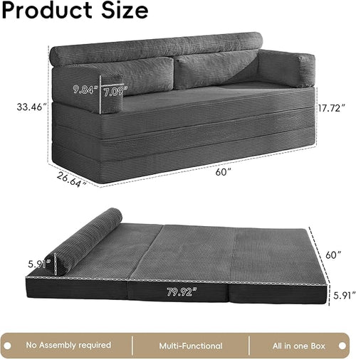 5-in-1 Convertible Sofa Bed, Corduroy Futon Couch Sleeper - Image 2
