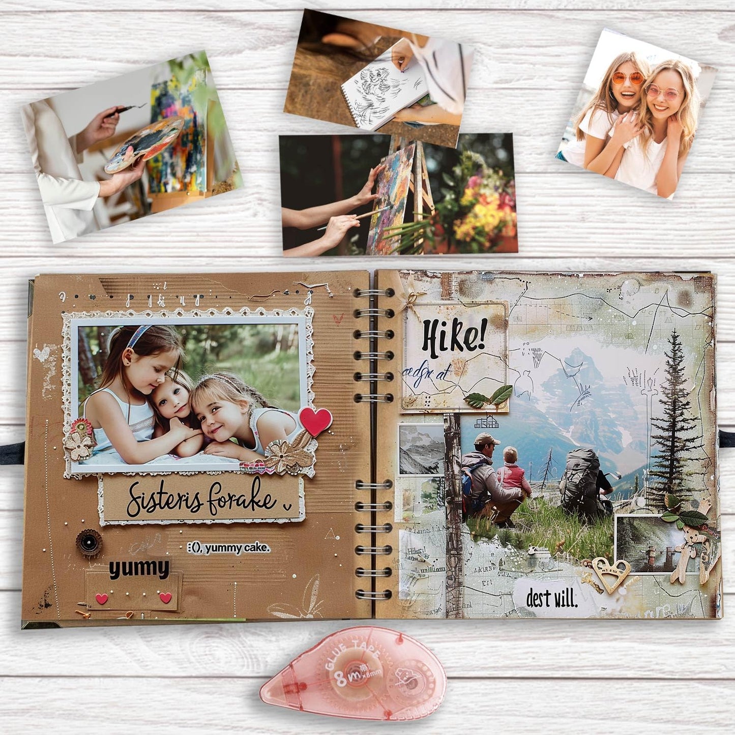 Glue Tape for Scrapbooking, Scrapbook Tape 4 Pcs, Double Sided Tape Roller for Crafts, 26 Ft x 0.31 In Tape Runner, Junk Journal Supplies, Scrapbook Supplies & Craft, Photo, Tape for Gift Wrapping.