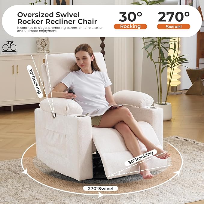 Rocking Chair Nursery with Adjustable Armrests, Electric Glider Recliner - Image 5