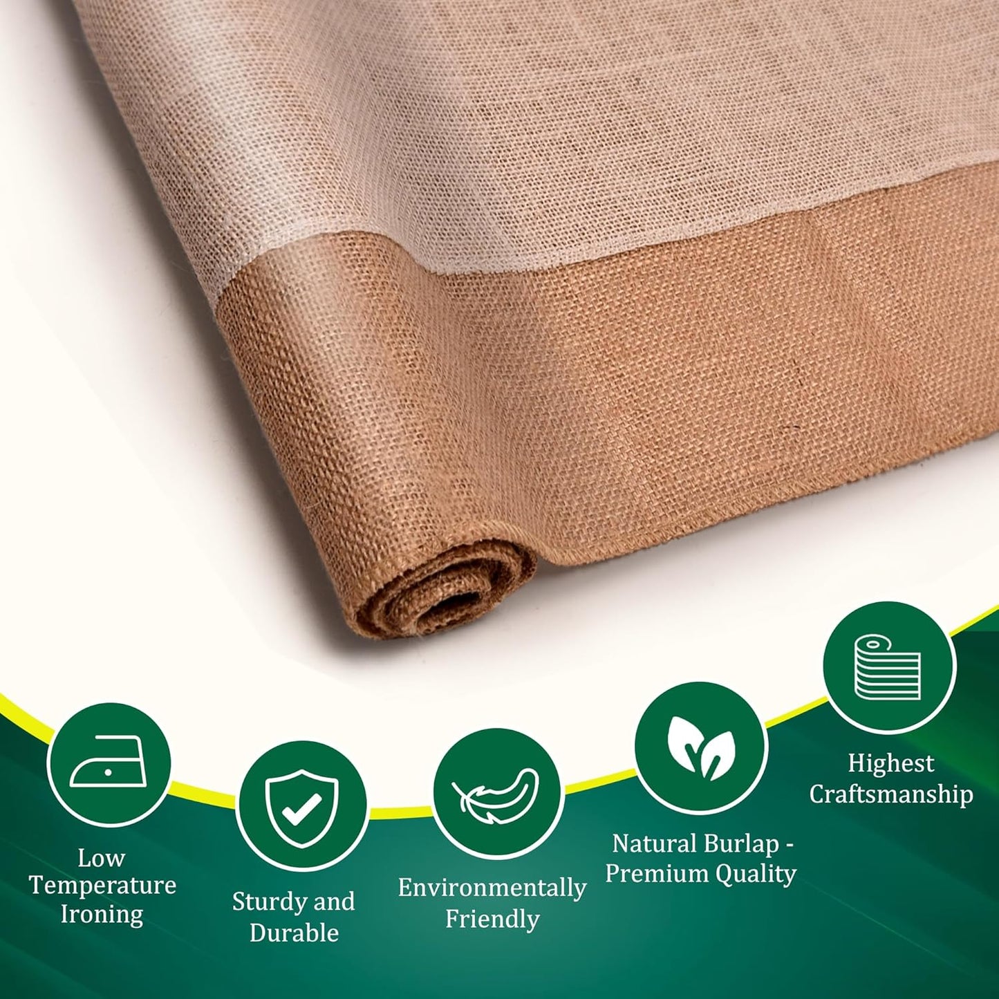 Burlap Table Runners (Pack of 1) – 14”x 72” - No-Fray Finished Edge Burlap Runner – No Odor Farmhouse Style White Stripe on Natural Table Runner - Perfect for Christmas, Wedding, Thanksgiving