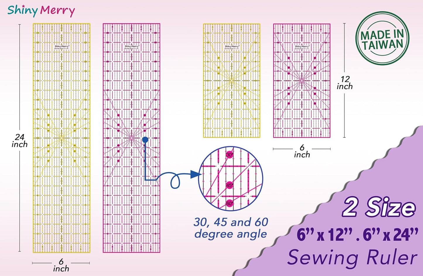 Quilting Ruler 6"x24",Non-Slip Clear Acrylic Sewing Ruler with Easy-to-Read Grid,Yellow & Black Grid Design,Perfect for Fabric,Patchwork,Cutting & Sewing Crafts,Durable Tool for Quilting