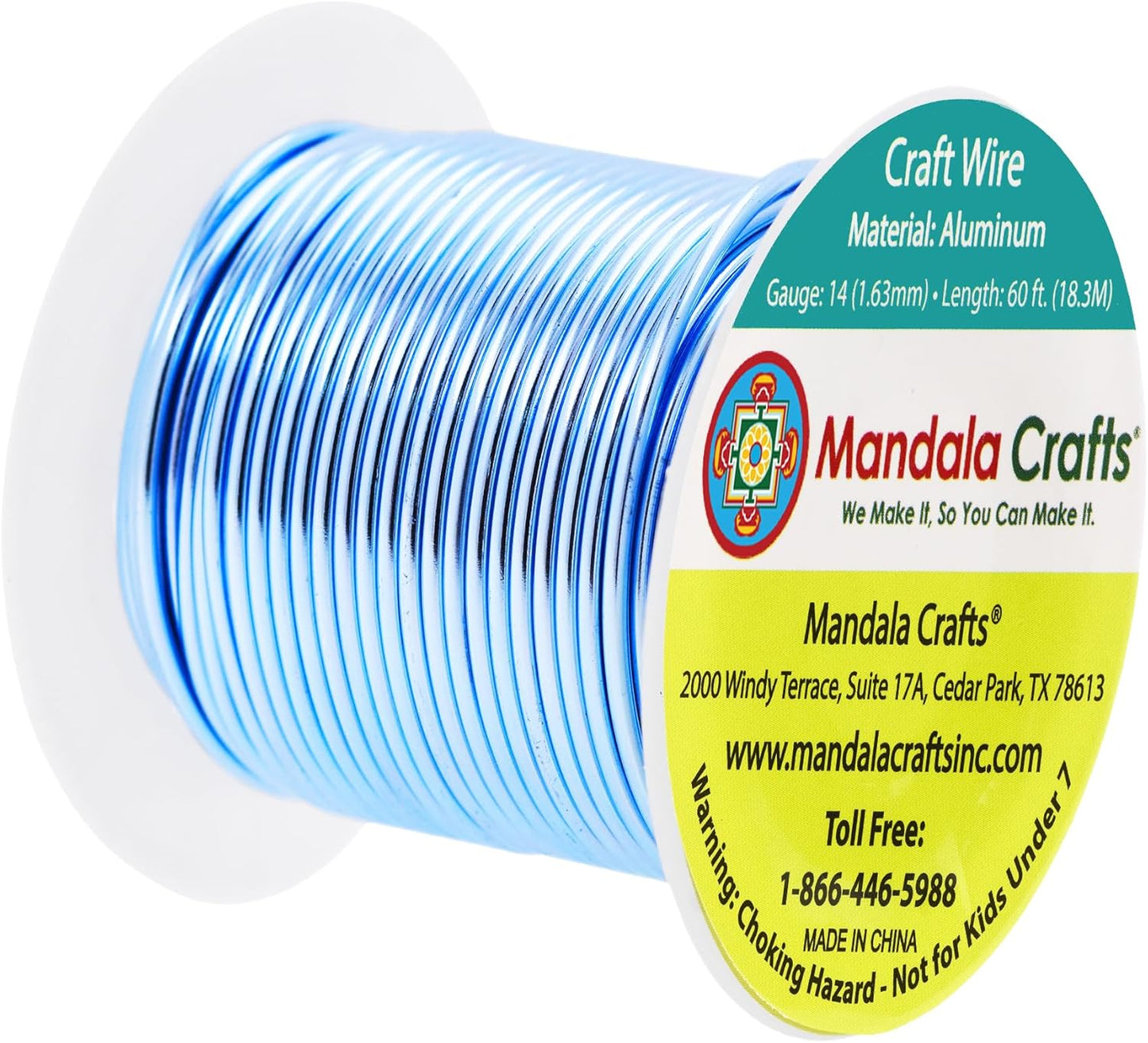 Mandala Crafts 14 Gauge Anodized Aluminum Craft Wire for Jewelry Making - 60 FT Colored Flexible Ice Blue Wire - Bendable for Bonsai Armature Crafting Sculpting