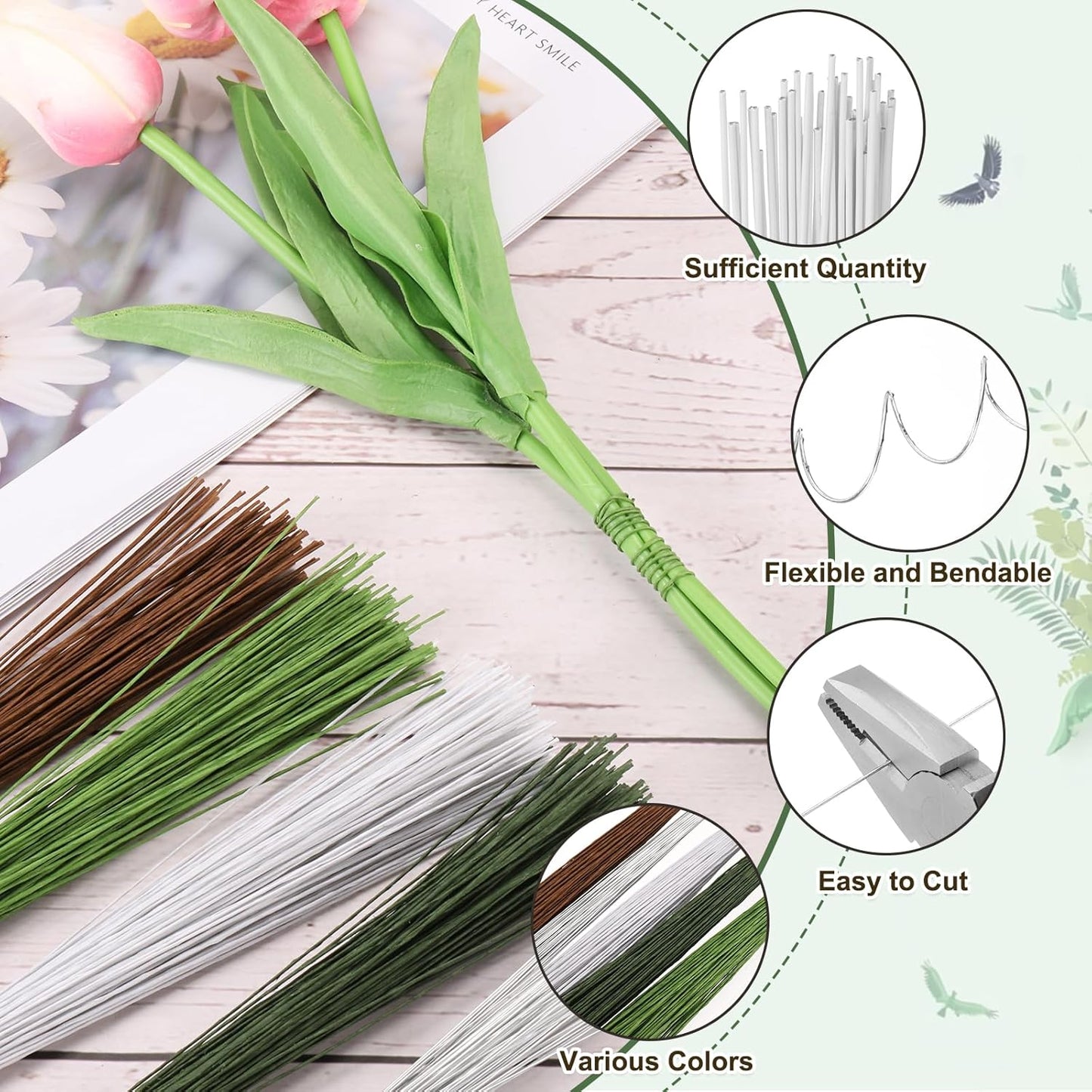 PATIKIL 32 Inch 22 Gauge Floral Stem Wire, 2 Pack/80 Pieces Bouquet Stem Paper Wrapped for DIY Crafts Flower Arrangements, White