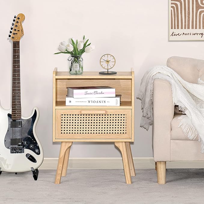Lerliuo Rattan Nightstand, Boho Side Table - Image 5