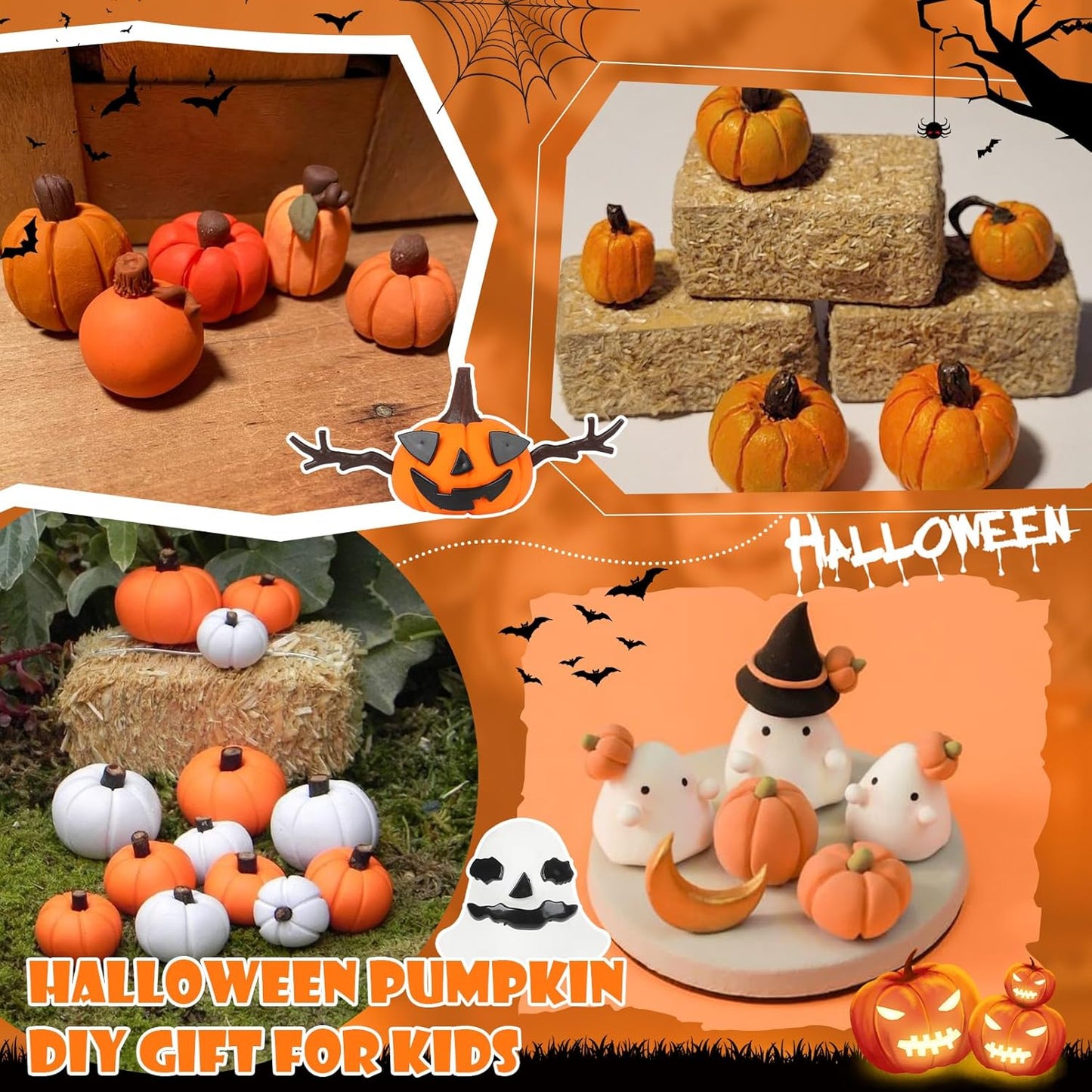 YOGFIT 72 Pack Halloween Pumpkin DIY Craft Clay Kit for Kids, Air Dry Moldable Clay DIY, Pumpkin Craft Kit for Halloween Decorations Indoor Outdoor Trick or Treat Party Favors