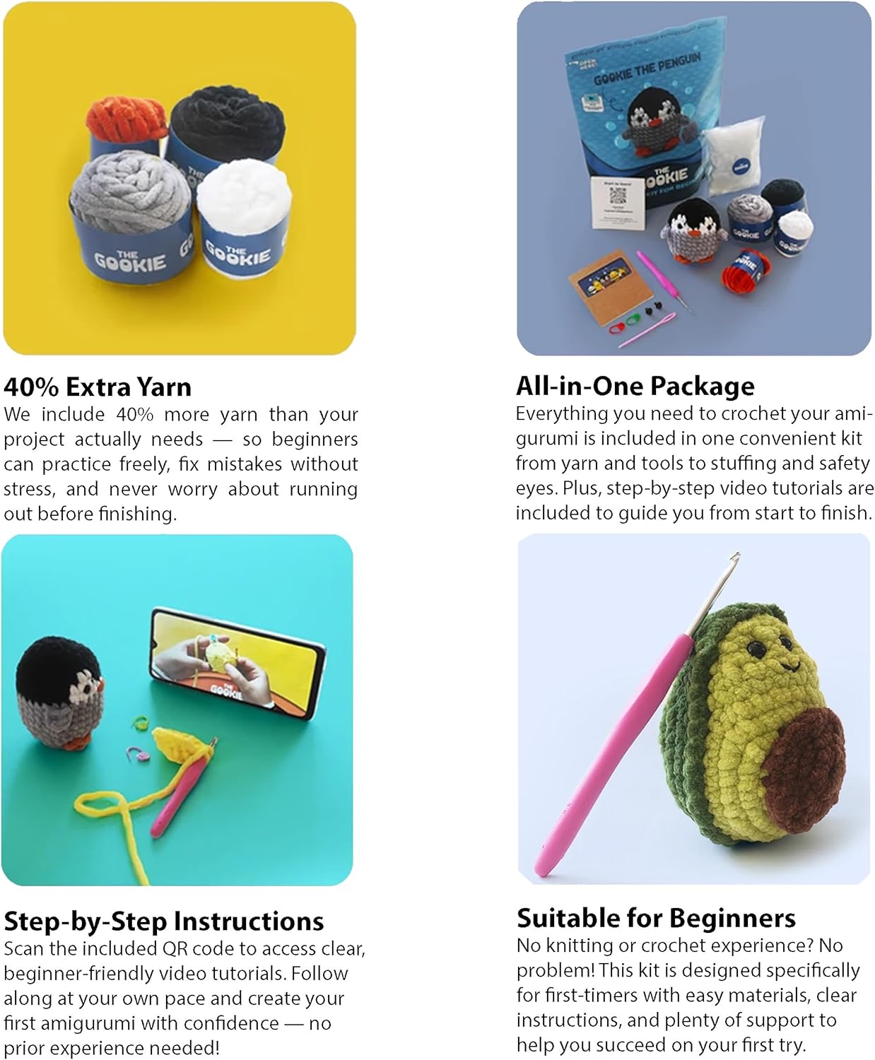 THE GOOKIE Amigurumi Crochet Kit for Beginners – DIY Crochet Kit with Yarn, Hook, Eyes & Stuffing – Easy Starter Set with Video Tutorials – Cute Plush Toy Craft Gift for Kids, Teens & Adults (Spark)