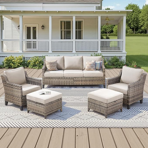 5 Pieces Outdoor Furniture-High Back Outdoor Wicker Couch Patio Chairs Set of 2 by AMCLOBA