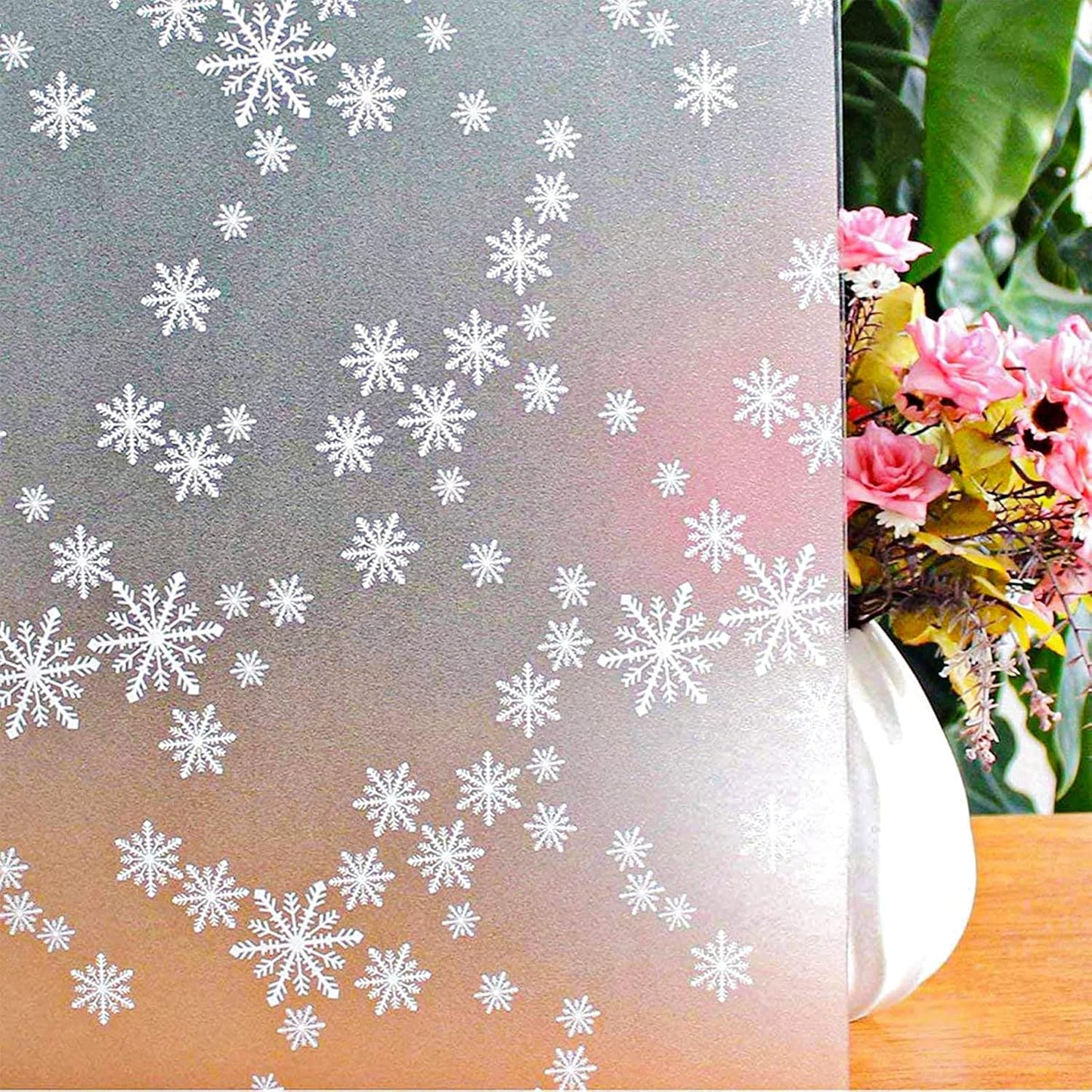 Niviy Privacy Window Film Christmas Decorations Snowflakes Window Clings Decals Stickers Non Adhesive Frosted Glass Film Heat Control 17.7” x 118”