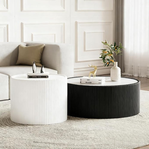 2-Piece Round Nesting Coffee Table Set, 29.52" Marble Coffee Table and End by Henf