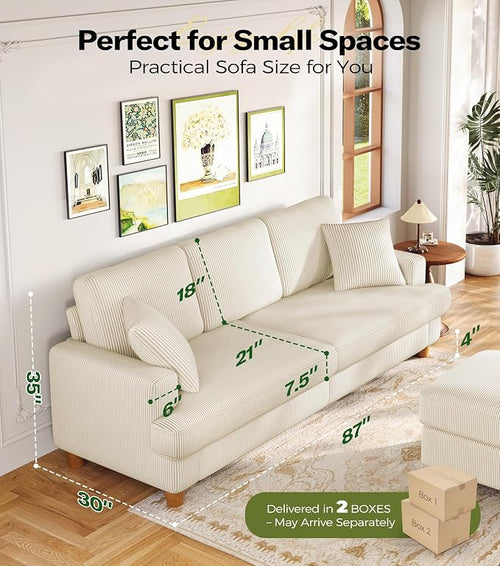 87in Corduroy Couch, Kidirect Sofa No Tool Assembly, Comfy Couches - Image 2