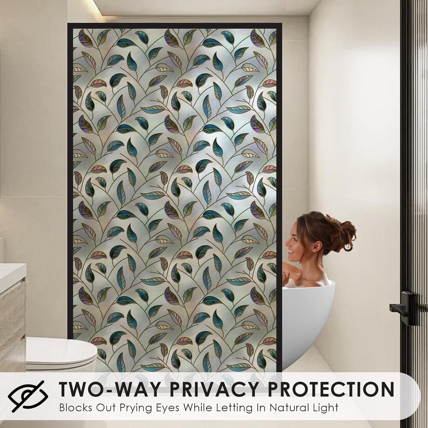 DKTIE Window Privacy Film Frosted Glass Static Cling UV Sun Blocking Heat Control Window Tint Day and Night Insulation Home Bathroom Door Decorative (S166, 23.6'' x 78.7'')