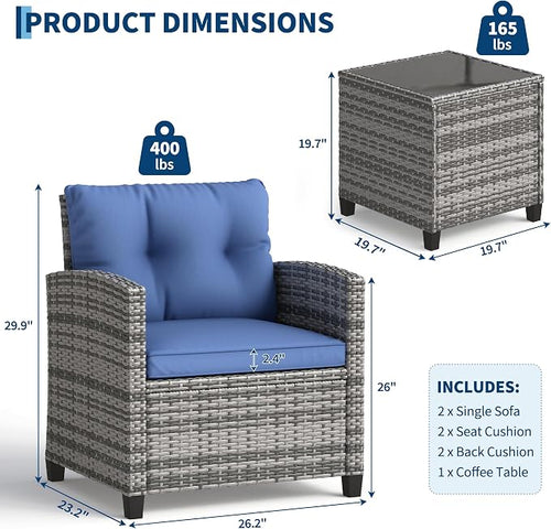 3-Piece Patio Furniture Set, Outdoor PE Rattan Chair - Image 2