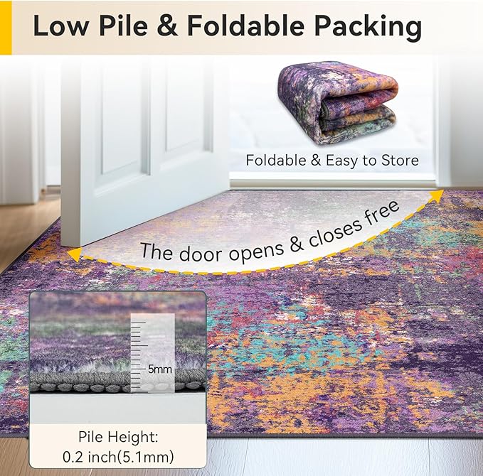 RELEANY Washable Area Rugs 2'x10' Non-Slip Modern Abstract Soft - Image 8