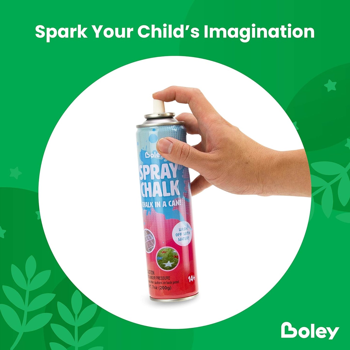Boley Spray Chalk - 8 Pack Washable Sidewalk Chalk Spray Paint, 7 oz Each, Safe & Non-Toxic, Vibrant Colors for Outdoor Fun, Chalk for Asphalt, Grass, Snow, Sand, Concrete - Ages 14+
