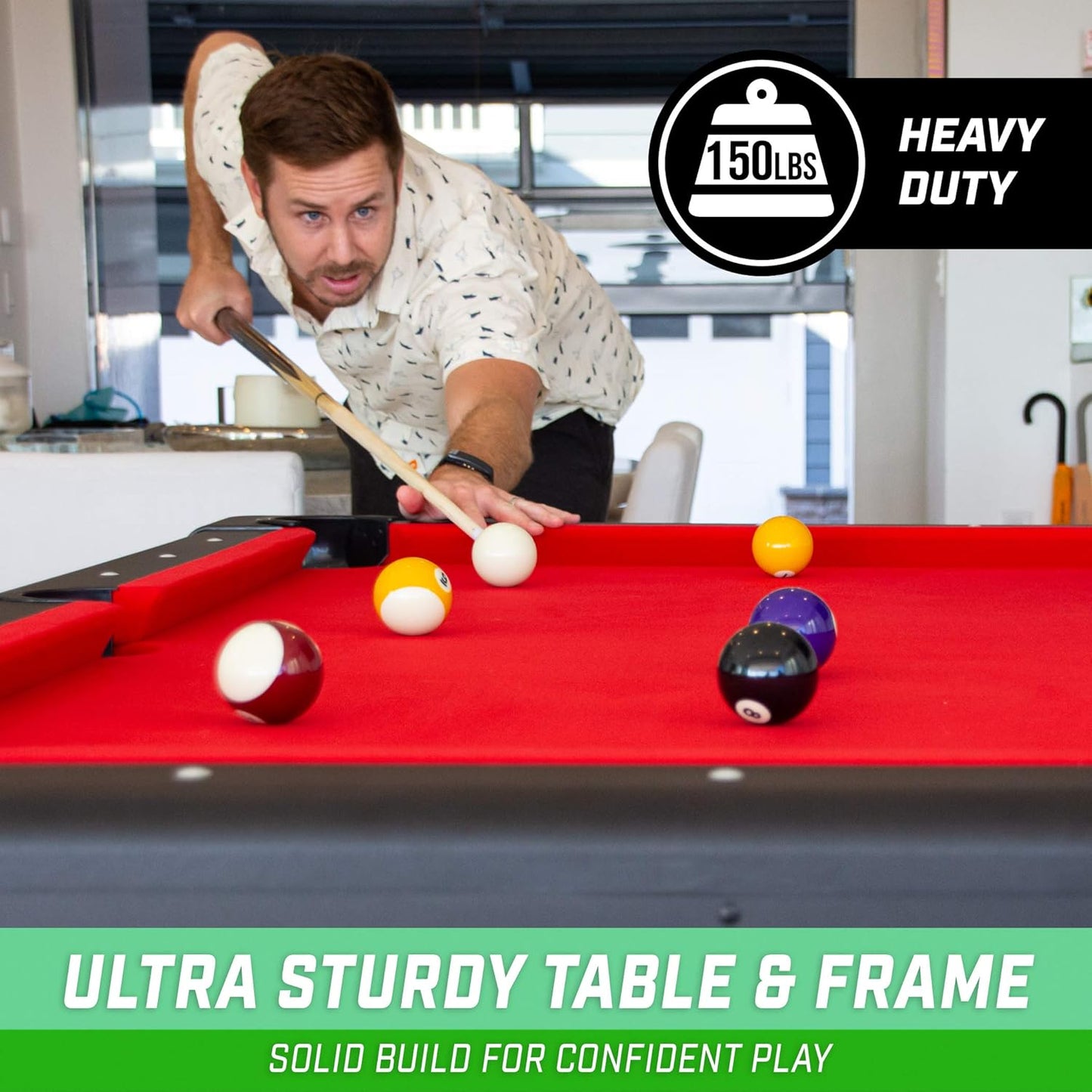 GoSports 6, 7, or 8 ft Billiards Tables - No Assembly, Choose Your Color - Portable Pool Table Includes Full Set of Balls, 2 Cue Sticks, Chalk and Felt Brush