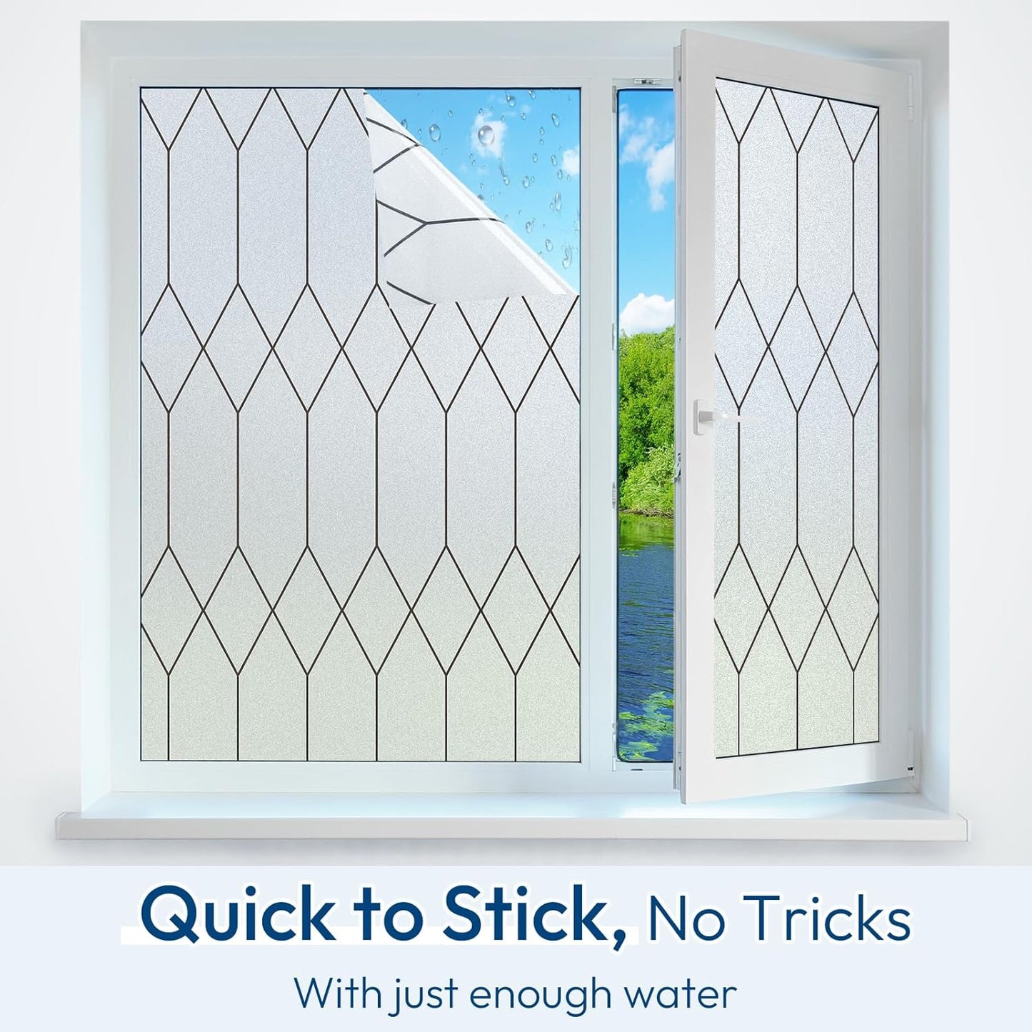 rabbitgoo Window Privacy Film for Glass Windows, Frosted Glass Cling with Decorative Moroccan Lattice, Removable Heat Control Sun Blocking Door Covering Sticker for Home Bathroom, 29.5 x 157.4 inches