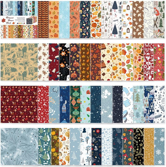 Origami Paper Kit 50 Sheets 70GSM 6 Inch Square Double Sided Color 50 Vivid Japanese Washi Chiyo Colors for Hand Crafts Origami Paper Arts Creativity.Winter