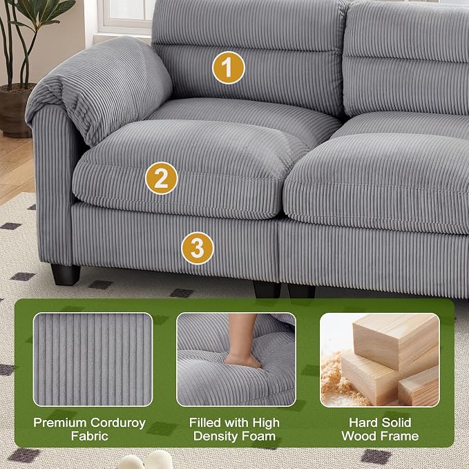 HAOMARKETS Corduroy Sofa Set, Upholstered Armchair and 3-Seater Couch - Image 4