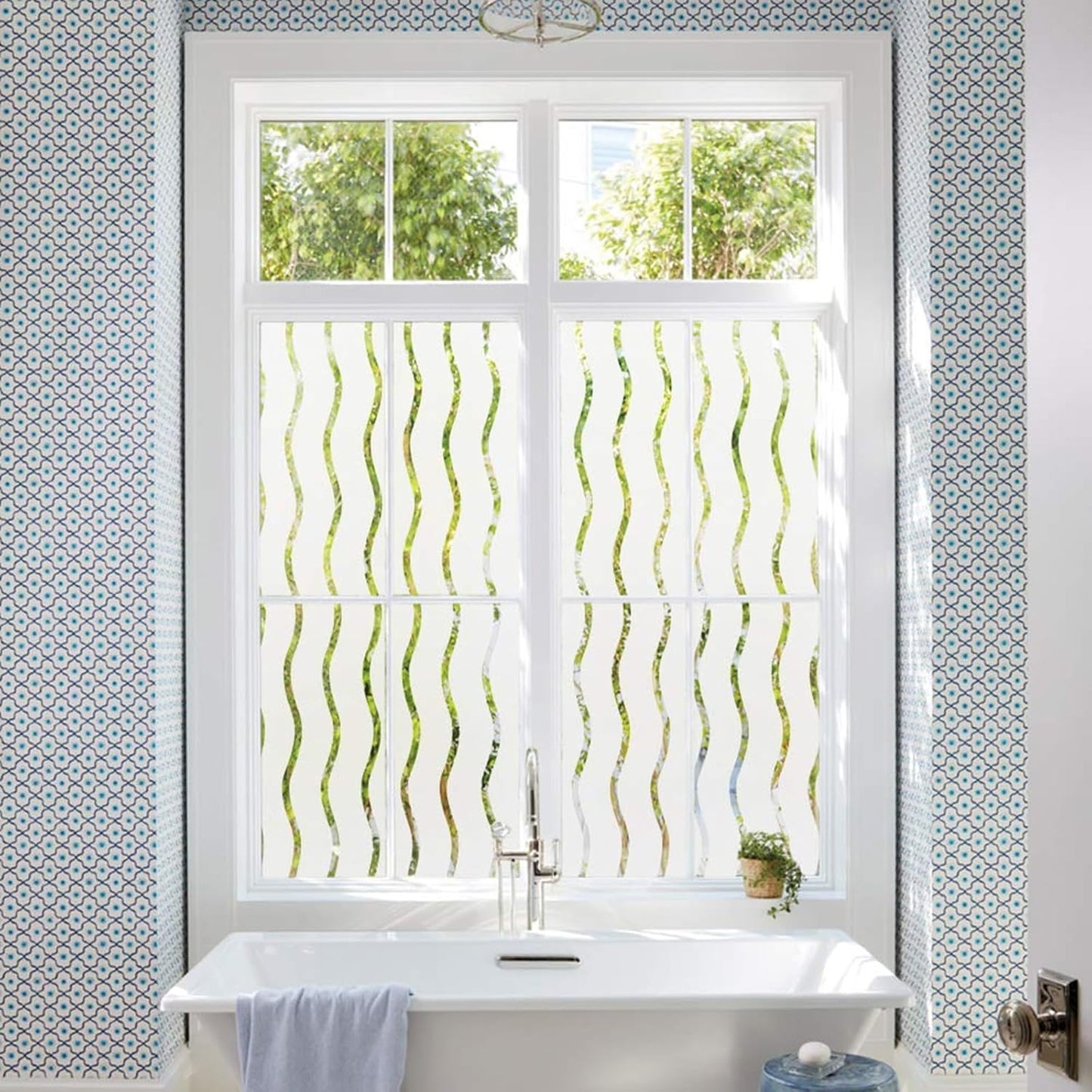 LEMON CLOUD Window Film for Privacy and Light Protection，Non Adhesive Removable Glass Covering Opaque Window Sticker Self Static Cling Vinyl Glass Film for Home Office (17.5 x 157.4 Inch,Wavy)