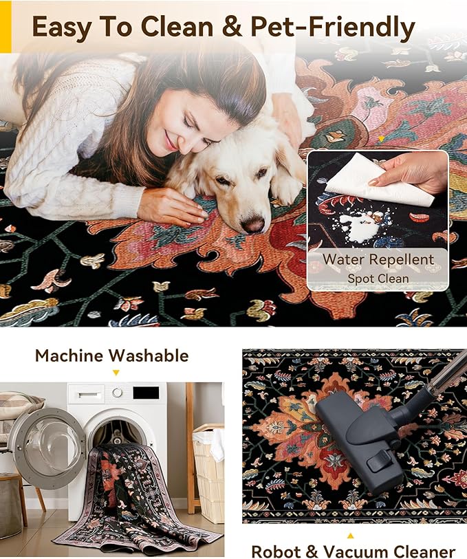 RELEANY Area Rugs 6'x8' Washable Non-Slip, Floral Vintage Distress Print - Image 5